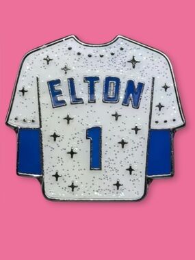 Elton John Dodgers Jersey Enamel Pin Glitter White Blue Collectible NEW